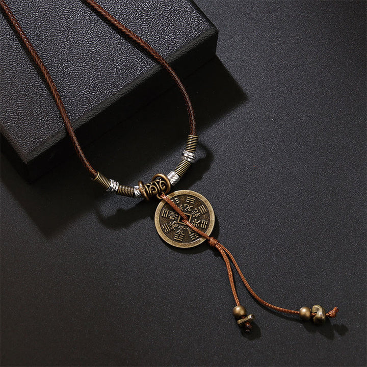 Colgante de collar con armonía de monedas de cobre de aleación Bagua con fantasmas de montaña y piedras de Buddha Stones que gastan dinero