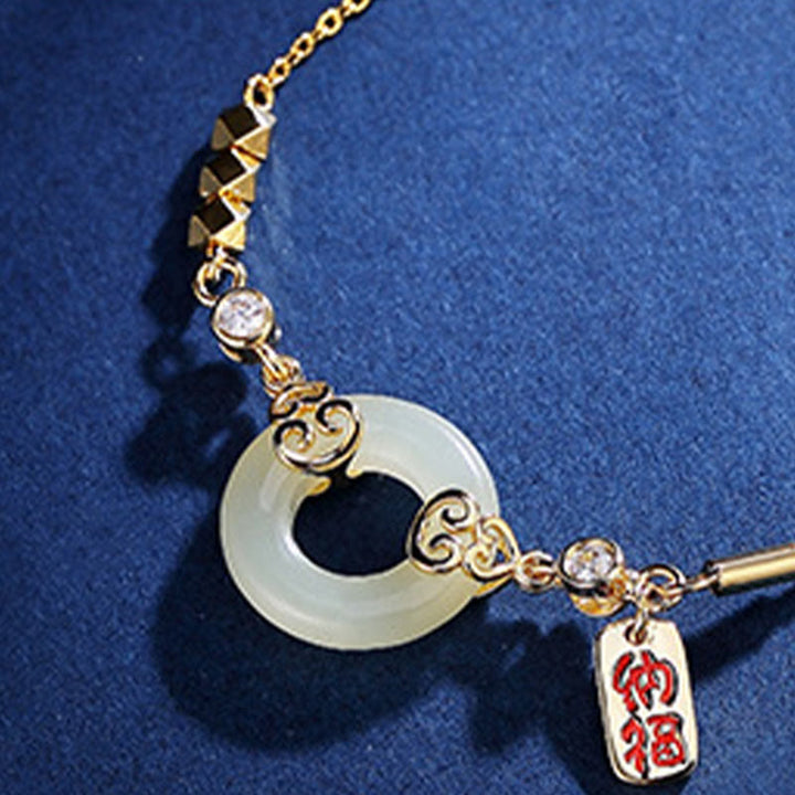 Pulsera, collar, colgante y pendientes de plata de ley 925 con Buddha Stones , jade hetiano natural, hebilla de la paz, circonita, suerte