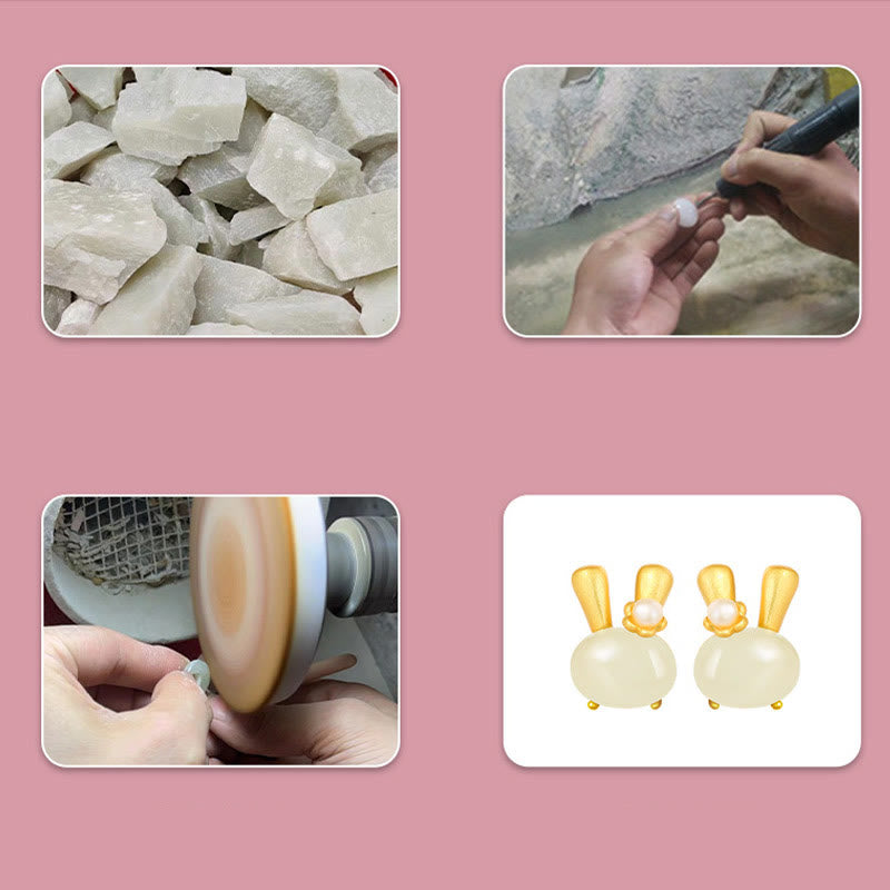 Buddha Stones Pendientes de plata de ley 925 con forma de conejo y perlas naturales de jade hetiano - image 9