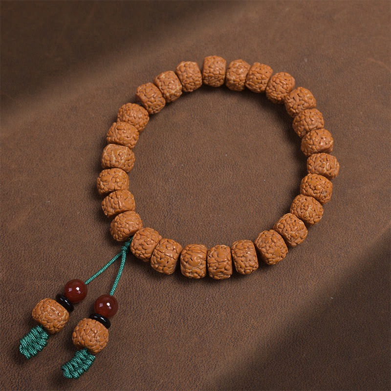 Pulsera de riqueza con semillas de ágata y rudraksha tibetano y Buddha Stones