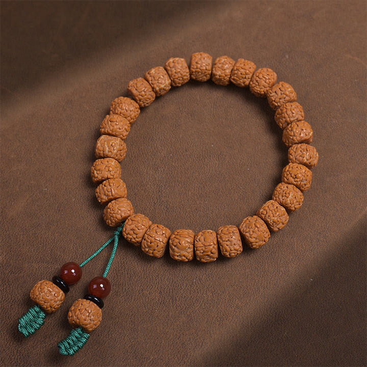 Pulsera de riqueza con semillas de ágata y rudraksha tibetano y Buddha Stones
