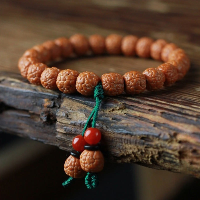 Pulsera de riqueza con semillas de ágata y rudraksha tibetano y Buddha Stones