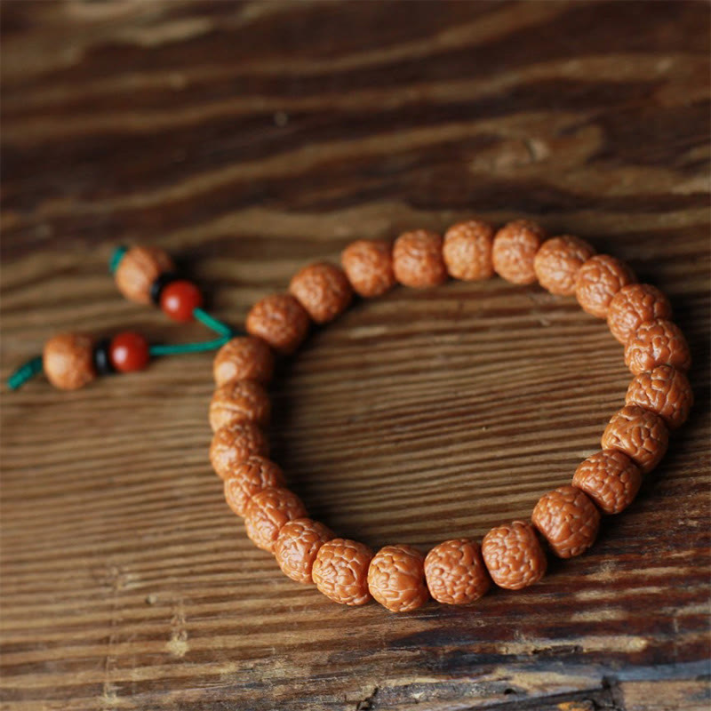 Pulsera de riqueza con semillas de ágata y rudraksha tibetano y Buddha Stones