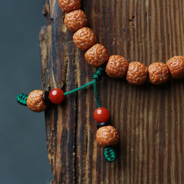 Pulsera de riqueza con semillas de ágata y rudraksha tibetano y Buddha Stones
