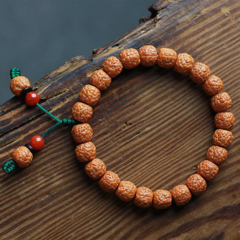 Pulsera de riqueza con semillas de ágata y rudraksha tibetano y Buddha Stones