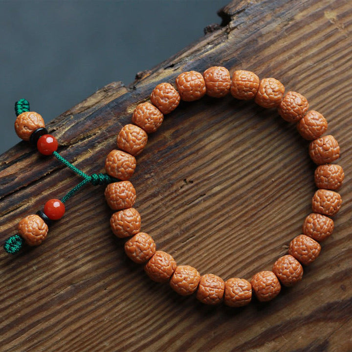 Pulsera de riqueza con semillas de ágata y rudraksha tibetano y Buddha Stones