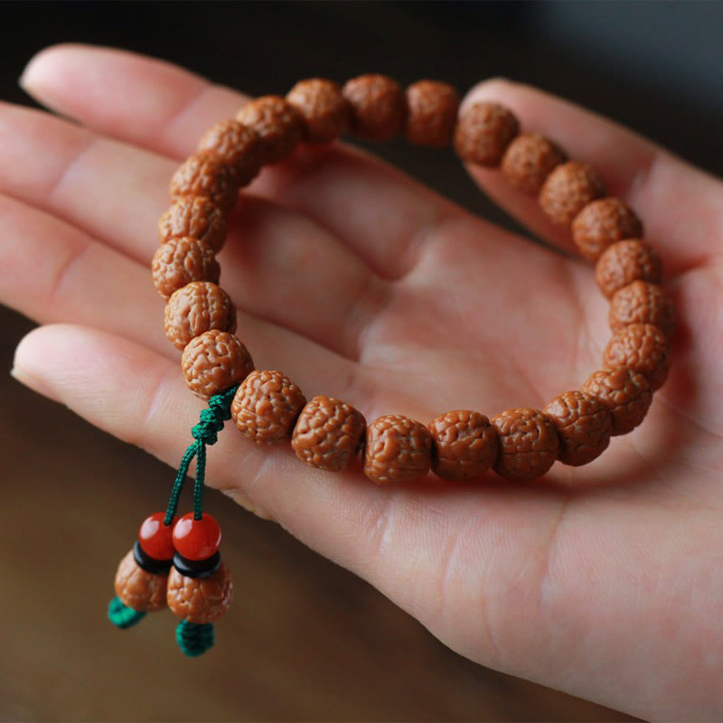 Pulsera de riqueza con semillas de ágata y rudraksha tibetano y Buddha Stones