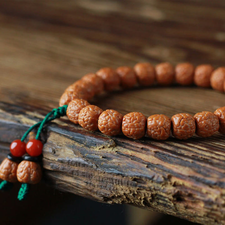Pulsera de riqueza con semillas de ágata y rudraksha tibetano y Buddha Stones