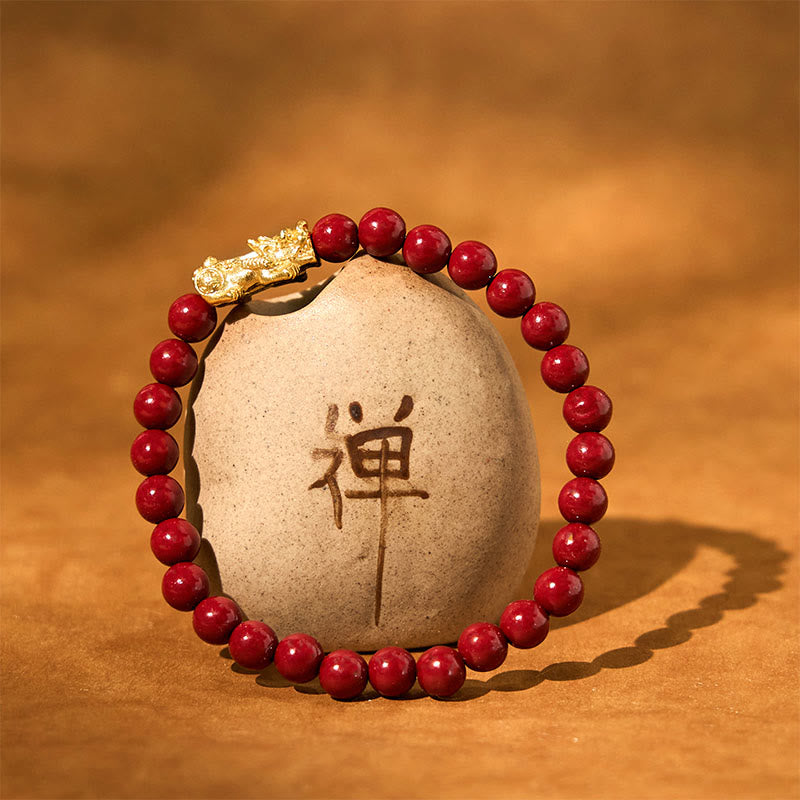 Pulsera de bendición de Pixiu con cuentas de cinabrio naturales y Buddha Stones
