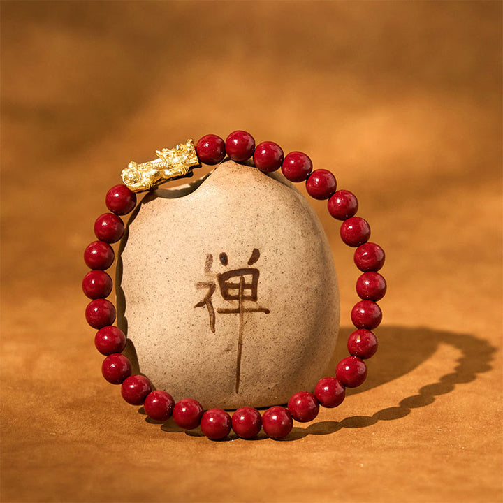Pulsera de bendición de Pixiu con cuentas de cinabrio naturales y Buddha Stones
