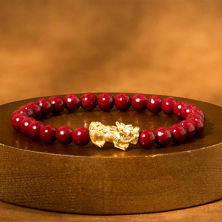 Pulsera de bendición de Pixiu con cuentas de cinabrio naturales y Buddha Stones