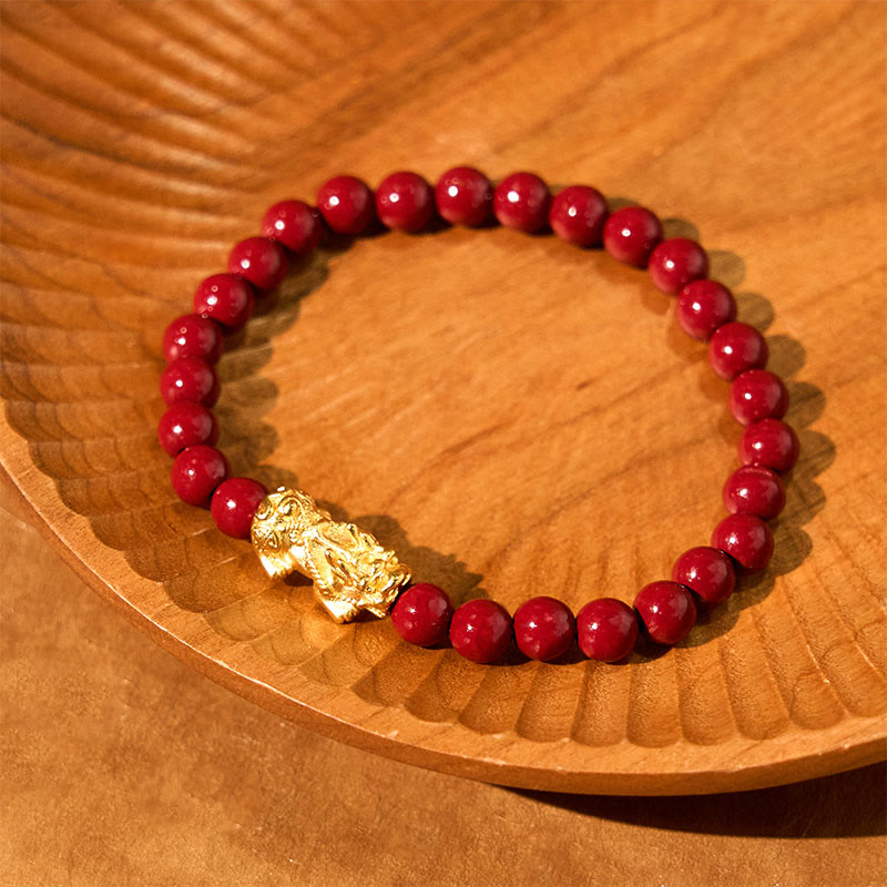 Pulsera de bendición de Pixiu con cuentas de cinabrio naturales y Buddha Stones