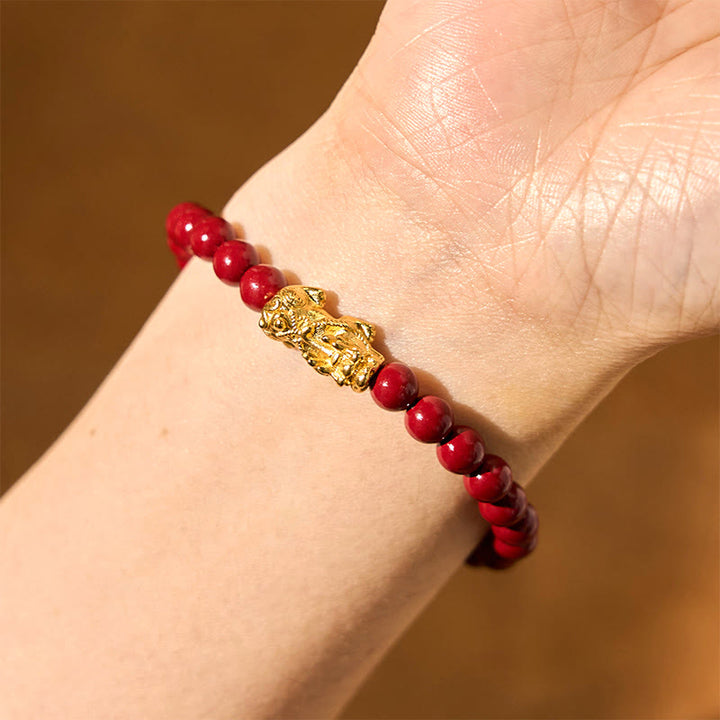 Pulsera de bendición de Pixiu con cuentas de cinabrio naturales y Buddha Stones