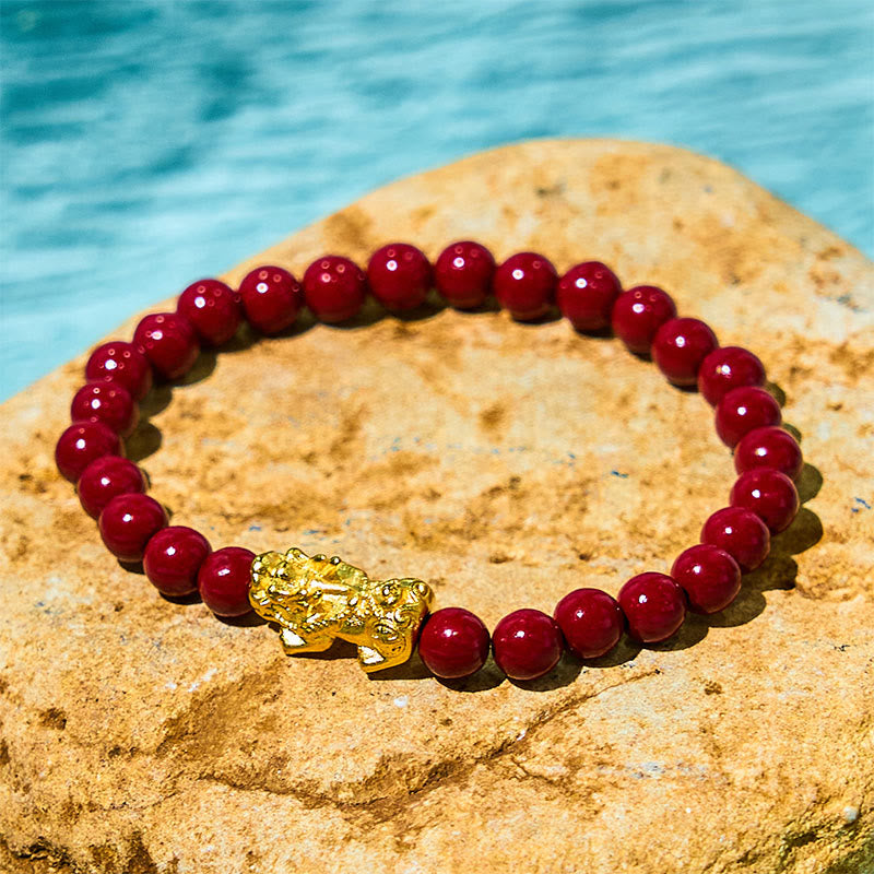 Pulsera de bendición de Pixiu con cuentas de cinabrio naturales y Buddha Stones
