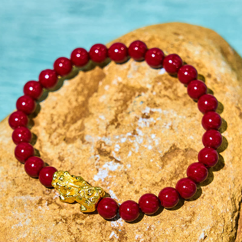 Pulsera de bendición de Pixiu con cuentas de cinabrio naturales y Buddha Stones