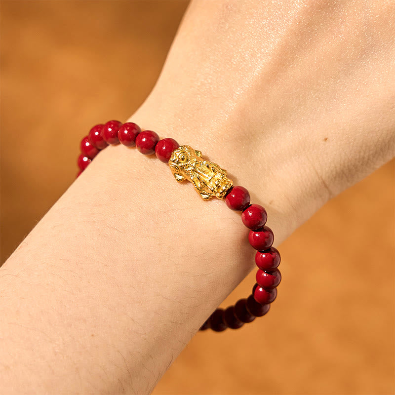 Pulsera de bendición de Pixiu con cuentas de cinabrio naturales y Buddha Stones