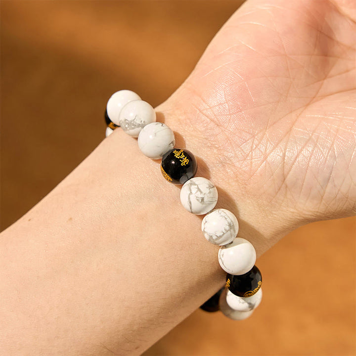 Pulsera de bendición con cuentas de Pixiu de ónix negro y turquesa blanca vintage con Buddha Stones