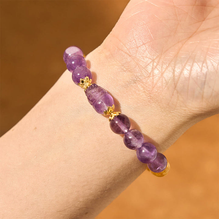 Pulsera de prosperidad de Pixiu con citrino y amatista y Buddha Stones