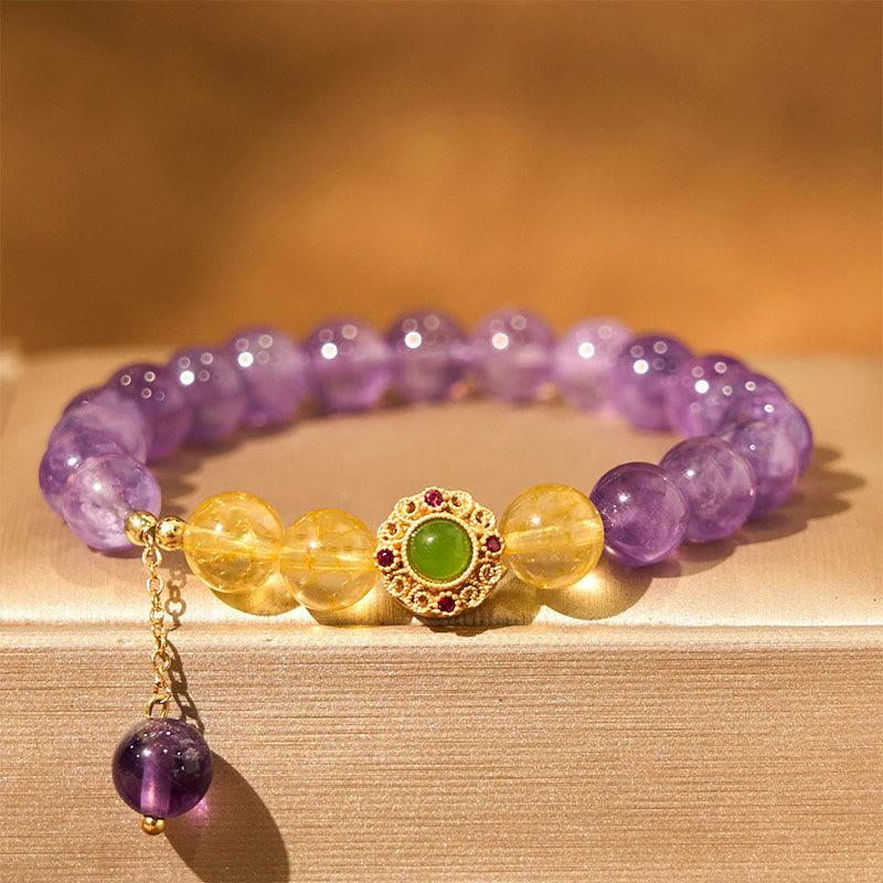 Pulsera de equilibrio para meditación con amatista natural y Buddha Stones