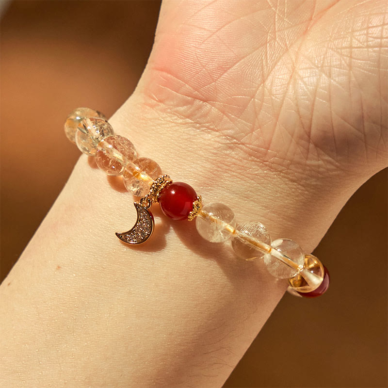 Pulsera de prosperidad lunar con citrino y ágata roja y Buddha Stones