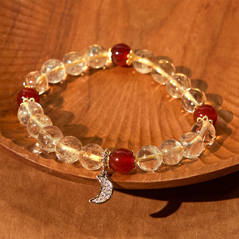 Pulsera de prosperidad lunar con citrino y ágata roja y Buddha Stones