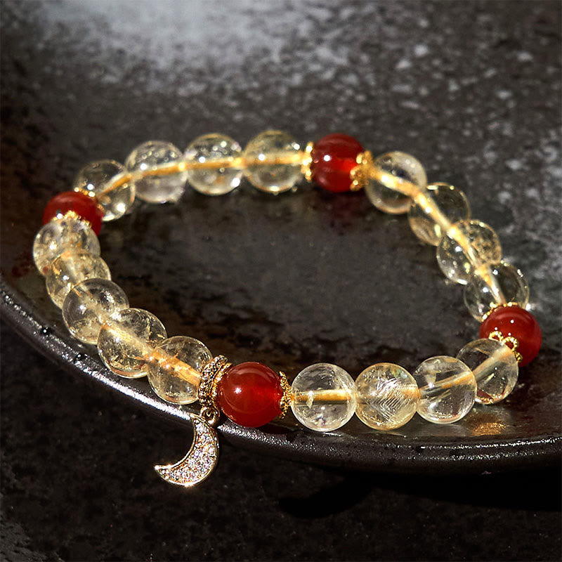 Pulsera de prosperidad lunar con citrino y ágata roja y Buddha Stones