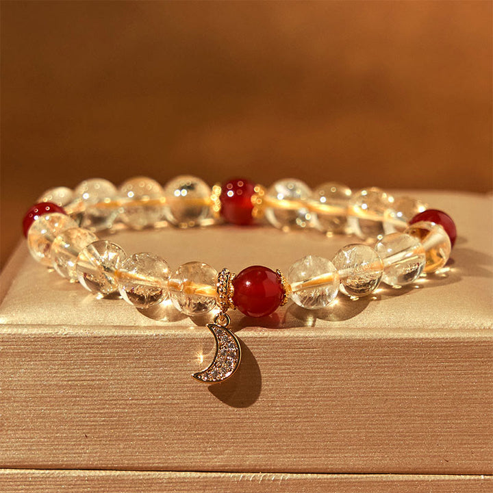 Pulsera de prosperidad lunar con citrino y ágata roja y Buddha Stones