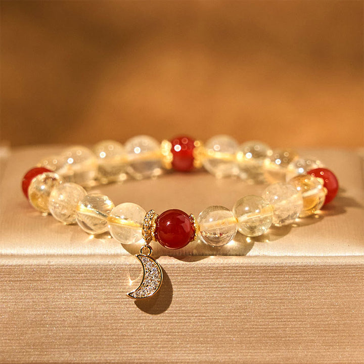 Pulsera de prosperidad lunar con citrino y ágata roja y Buddha Stones