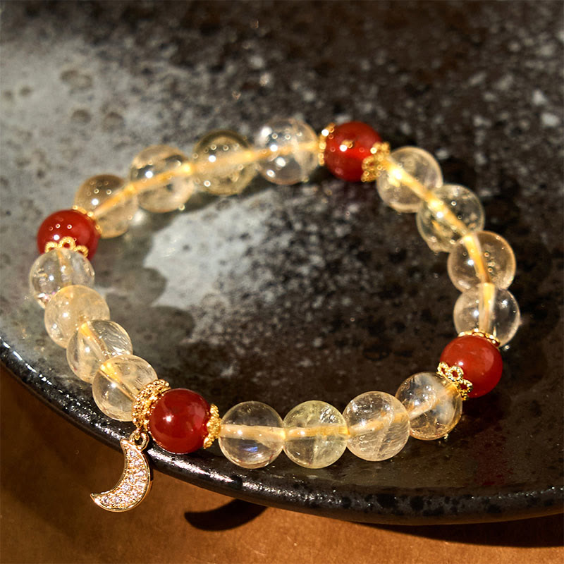 Pulsera de prosperidad lunar con citrino y ágata roja y Buddha Stones