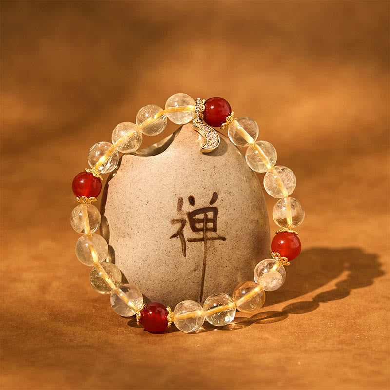 Pulsera de prosperidad lunar con citrino y ágata roja y Buddha Stones