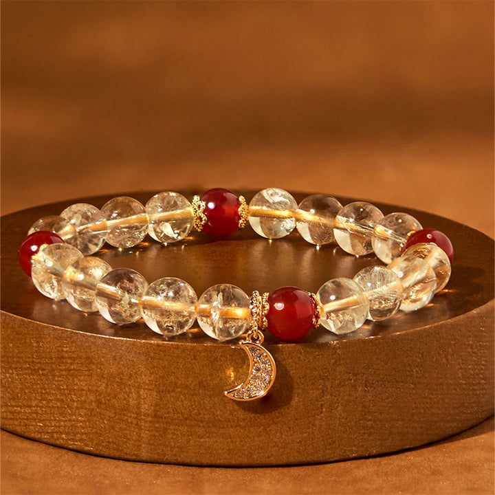 Pulsera de prosperidad lunar con citrino y ágata roja y Buddha Stones