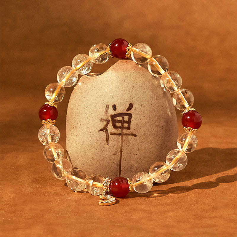 Pulsera de prosperidad lunar con citrino y ágata roja y Buddha Stones