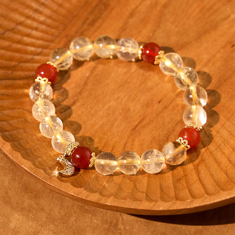 Pulsera de prosperidad lunar con citrino y ágata roja y Buddha Stones