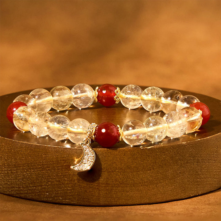 Pulsera de prosperidad lunar con citrino y ágata roja y Buddha Stones