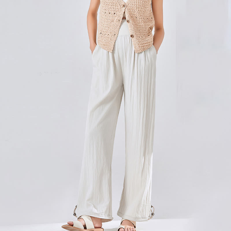 Pantalones anchos de viscosa para mujer, informales, lisos, sueltos, con cintura elástica alta y bolsillos, de Buddha Stones - Concha - US8-10, UK/AU12-14, EU40-42 (XL) - image 1