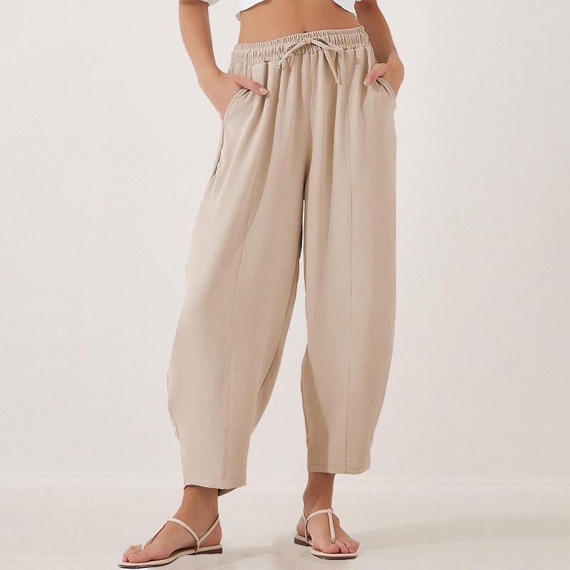 Pantalones casuales holgados con cordón y bolsillos de poliéster de 7/8 de largo para mujer con Buddha Stones - PapayaWhip - US16,UK/AU20,EU48 (3XL) - image 0