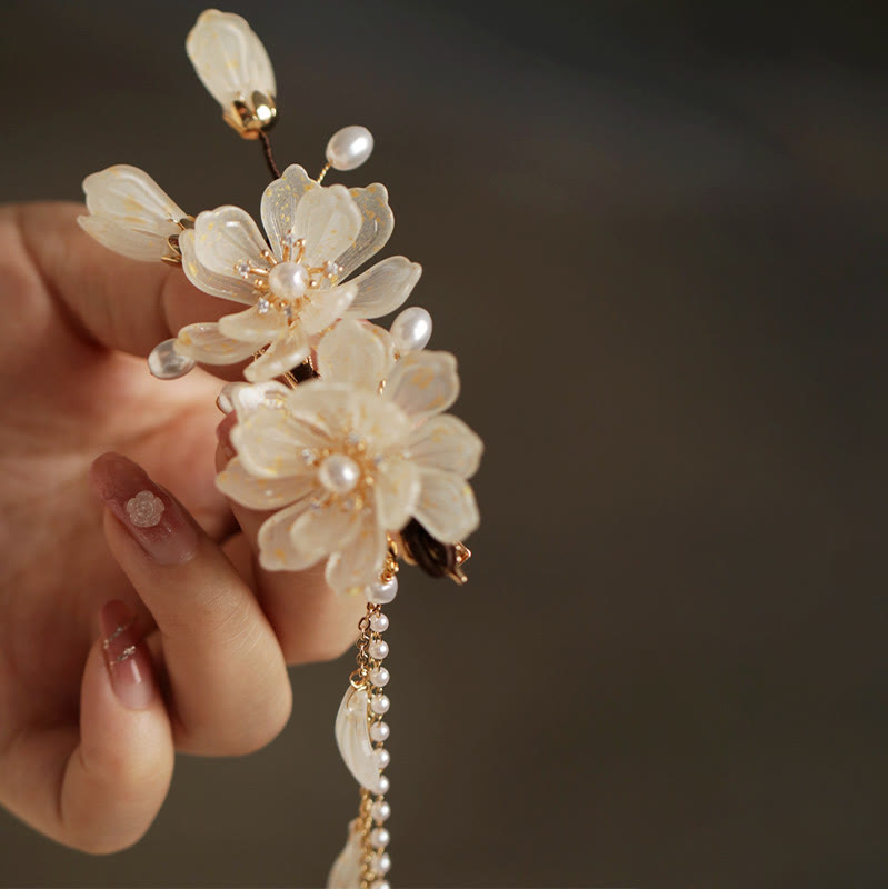 Pinza para el pelo lateral con borlas de magnolia clásicas y Buddha Stones