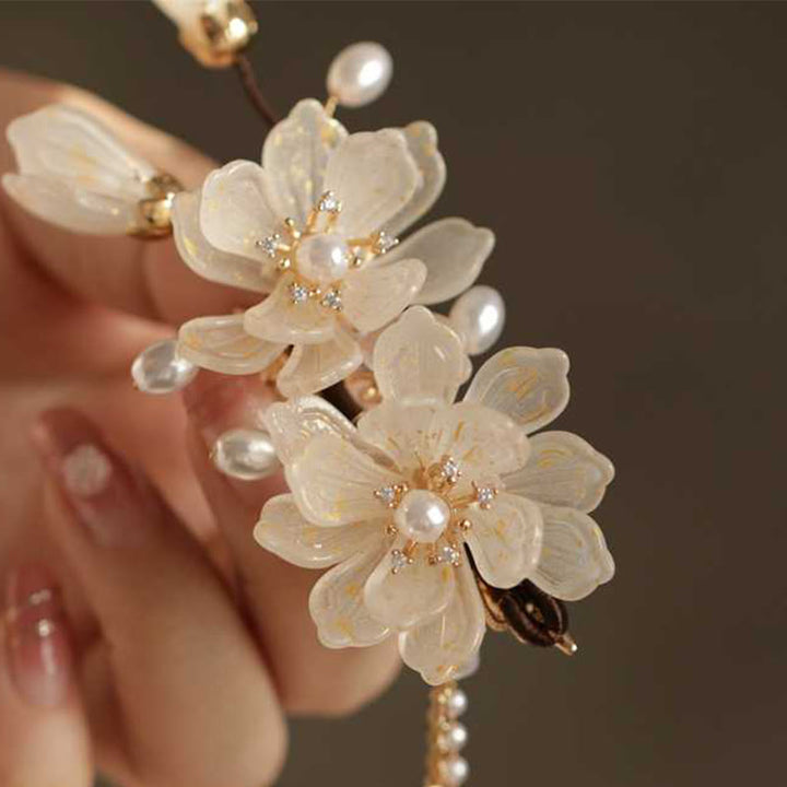 Pinza para el pelo lateral con borlas de magnolia clásicas y Buddha Stones