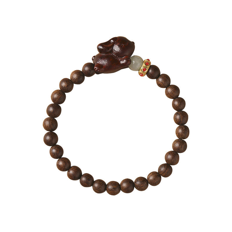 Pulsera positiva con forma de conejo y sándalo verde y dorado con Buddha Stones