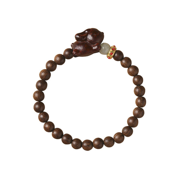 Pulsera positiva con forma de conejo y sándalo verde y dorado con Buddha Stones
