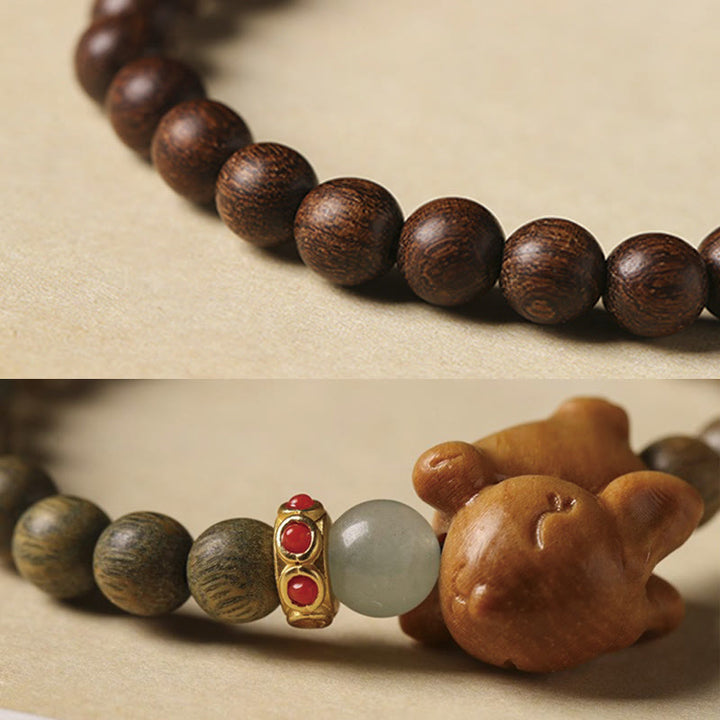 Pulsera positiva con forma de conejo y sándalo verde y dorado con Buddha Stones