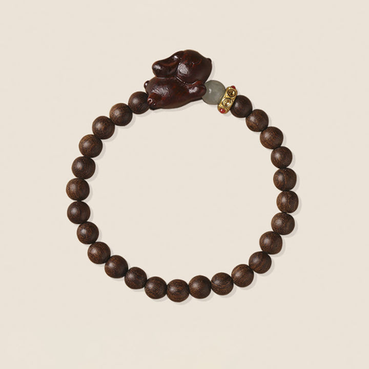 Pulsera positiva con forma de conejo y sándalo verde y dorado con Buddha Stones