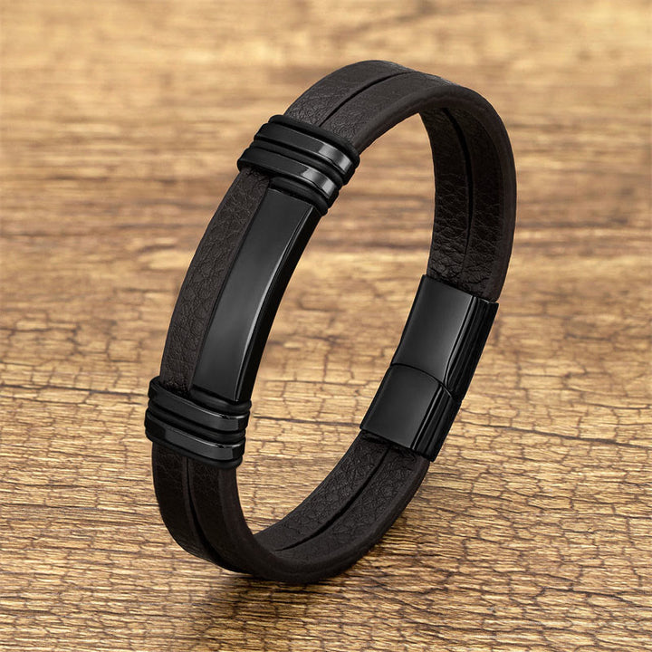 Pulsera de equilibrio con hebilla de acero y titanio y cuero marrón con Buddha Stones