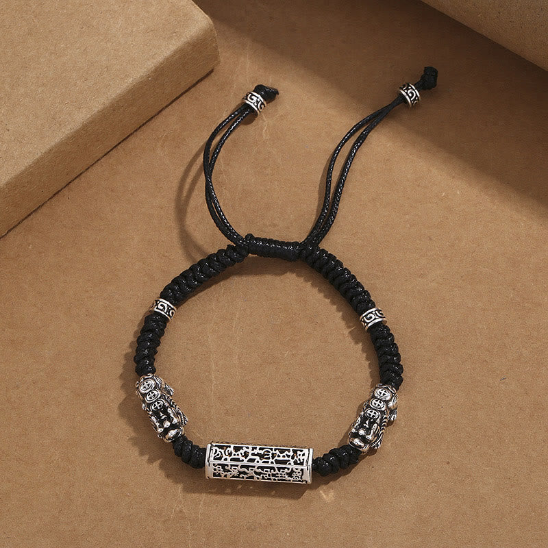 Pulsera trenzada de cobre con Buddha Stones, hilo negro tibetano, protección Om Mani Padme Hum Pixiu