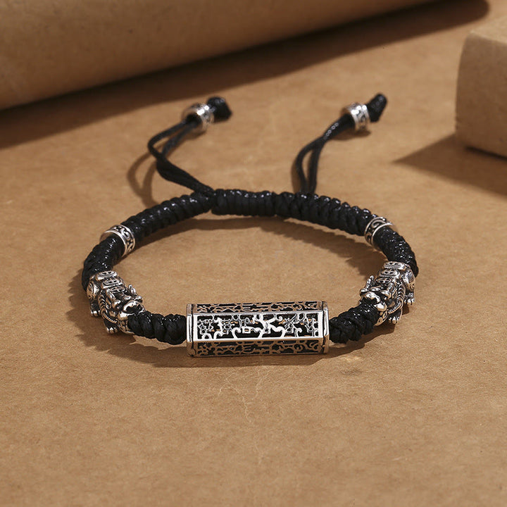 Pulsera trenzada de cobre con Buddha Stones, hilo negro tibetano, protección Om Mani Padme Hum Pixiu