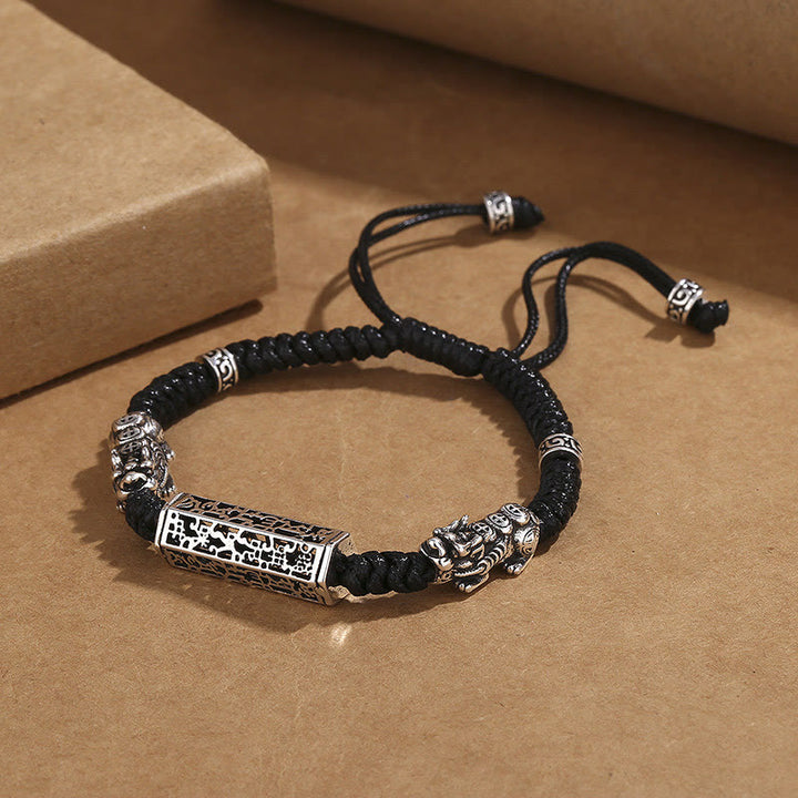 Pulsera trenzada de cobre con Buddha Stones, hilo negro tibetano, protección Om Mani Padme Hum Pixiu