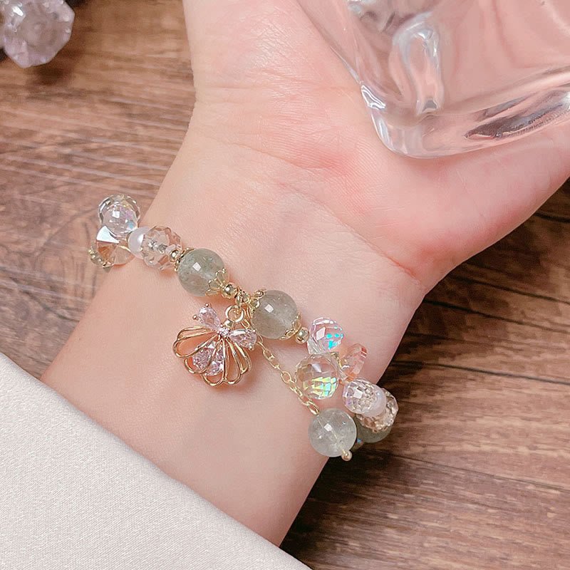 Pulsera positiva de concha de perla y cuarzo fresa natural de Buddha Stones