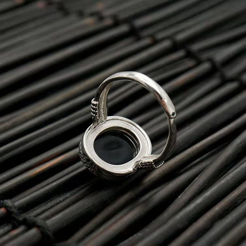 Anillo de protección ajustable de ónix negro natural con Buddha Stones