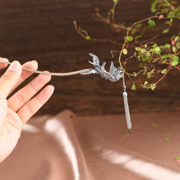 Horquilla protectora con borlas de fénix en plata de ley 925 con Buddha Stones - image 4