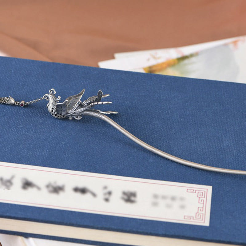 Horquilla protectora con borlas de fénix en plata de ley 925 con Buddha Stones - image 3